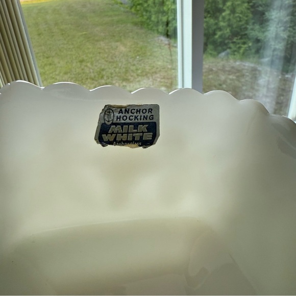 Anchor Hocking Milk Glass White Embossed Grape Design Vase Dish - Picture 9 of 11